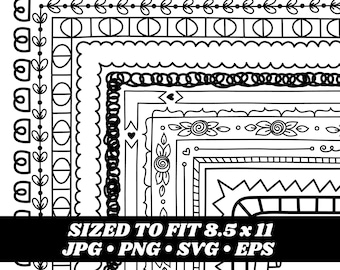 Floral Frame Doodles Clipart, Hand-Drawn Borders (Digital Download)