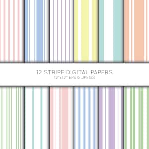Stripe Digital Paper, Striped Scrapbook paper, stripes digital paper pack, Pastel, background, Vector Graphics, commercial use