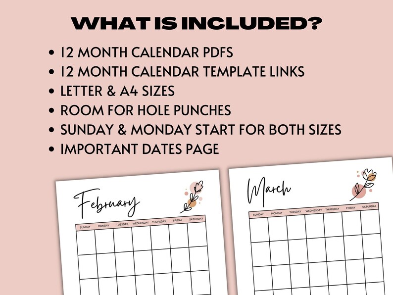 Blank Printable Calendar Boho Monthly Calendar Editable | Etsy