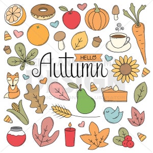 Autumn Doodle objects, Hand drawn Clip Art Set, Trendy Retro Clipart, Commercial Use, Digital Download, Vector Graphics, Instant Download