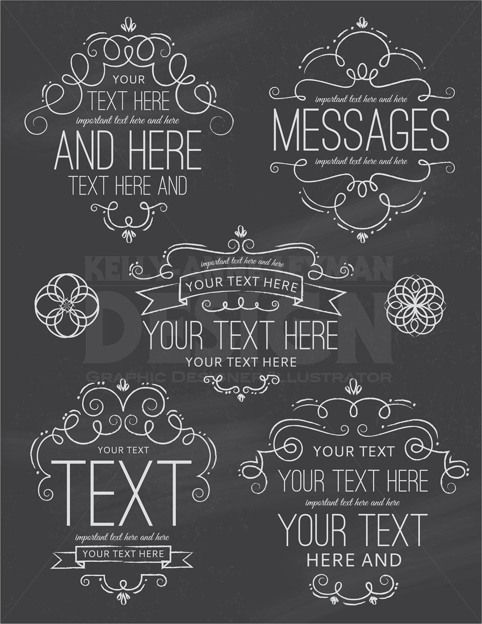 Chalkboard Swirl Digital Label Clipart, Digital Frame, Digital Flourish