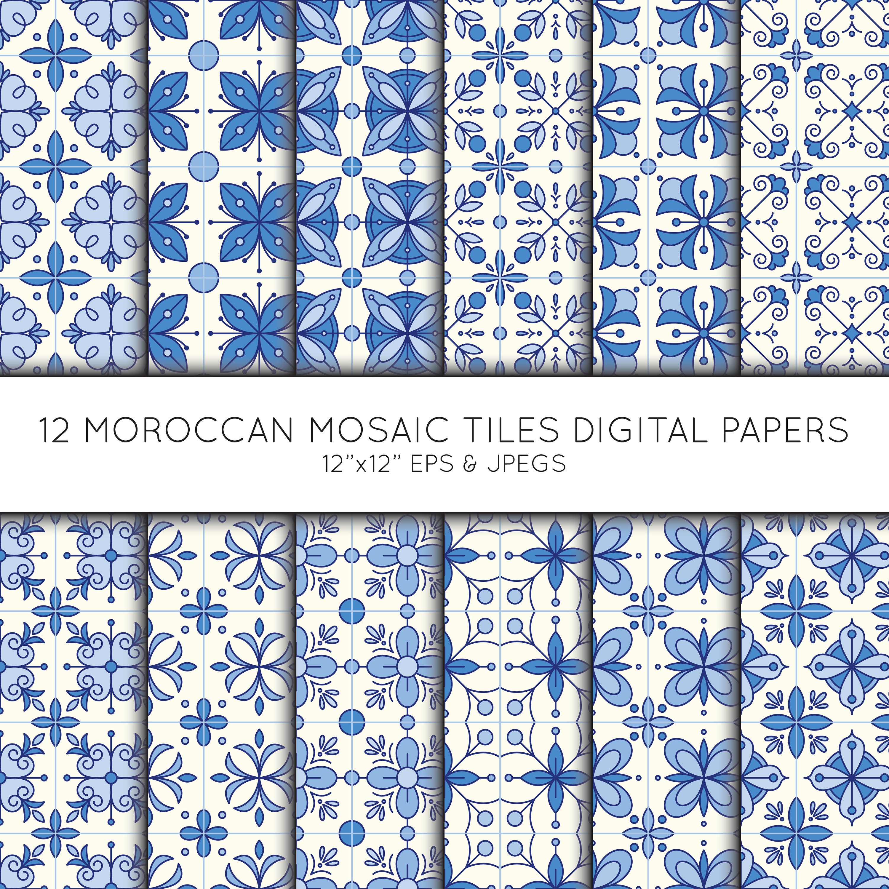 Navy Blue Mandala Scrapbook Paper - 24 Sheets 12x12 Moroccan Pattern Paper