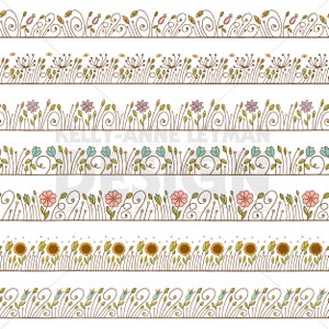Doodle floral bordure numérique clipart, clipart cadre numérique, clipart sans couture, usage commercial, téléchargement numérique, graphiques vectoriels