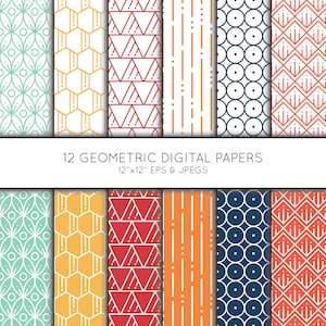 Geometric Digital Paper, Geometric Scrapbook paper, digital paper pack, background, Vector Graphics, digital download, commercial use