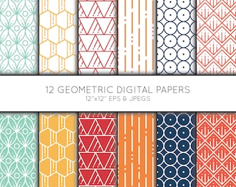Geometric Digital Paper, Geometric Scrapbook paper, digital paper pack, background, Vector Graphics, digital download, commercial use