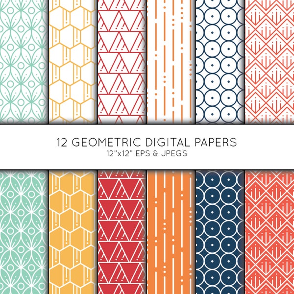 Geometric Digital Paper, Geometric Scrapbook paper, digital paper pack, background, Vector Graphics, digital download, commercial use