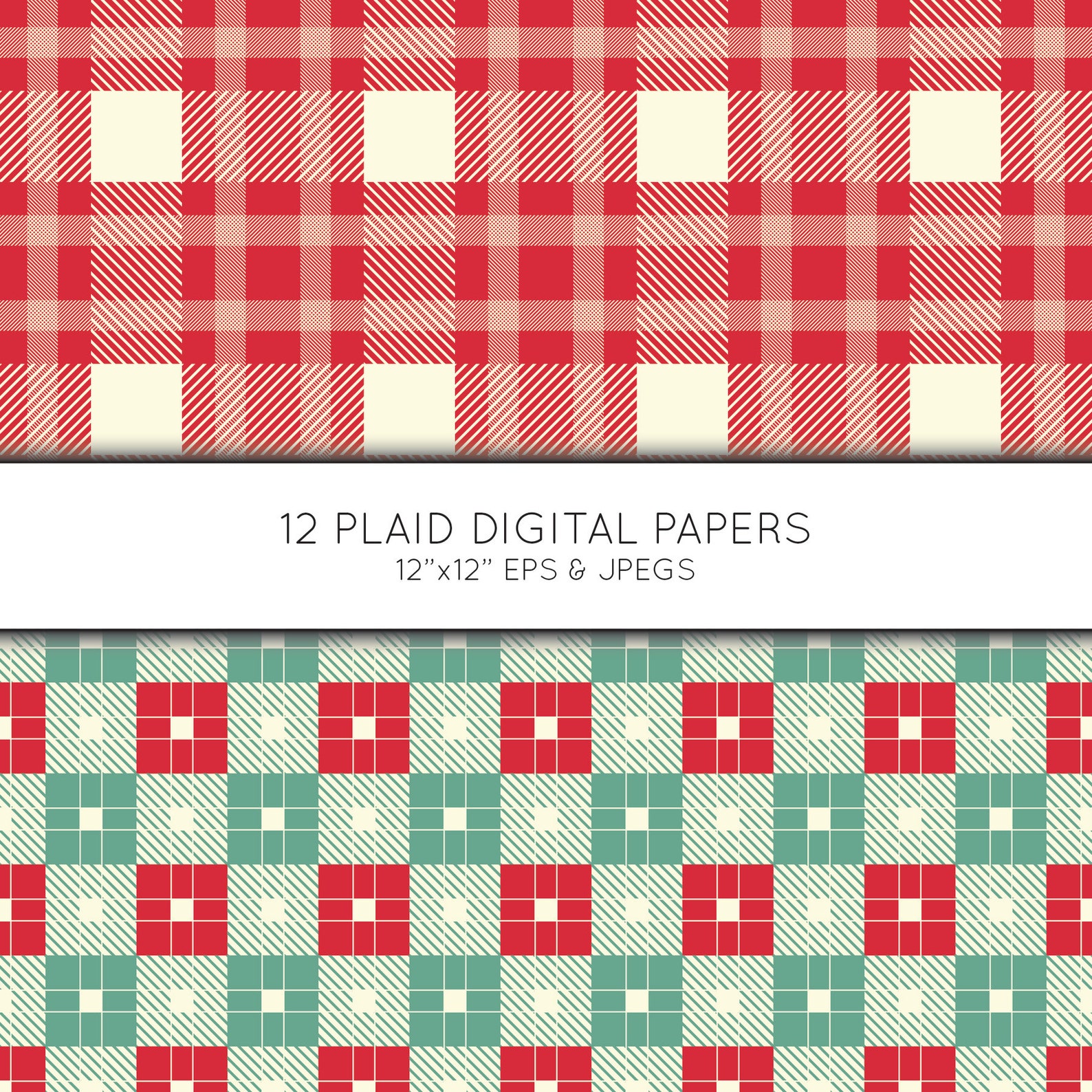 Plaid Digital Paper, Buffalo Plaid Scrapbook Paper, Check Digital Paper ...
