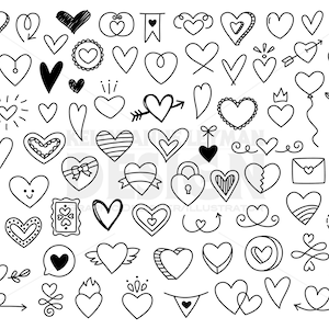Clipart Doodle Heart, Cuore disegnato a mano, clipart amore, Uso commerciale, Download digitale, Grafica vettoriale
