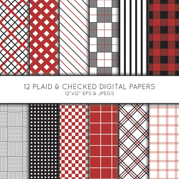 Plaid Digital Paper, Buffalo Plaid Scrapbook paper, check digital paper pack, background, Vector Graphics, digital download, commercial use