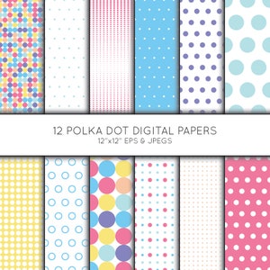 Dot Digital Paper, Polka Dot Scrapbook paper, Dot digital paper pack, digital background, Vector Graphics, digital download, commercial use