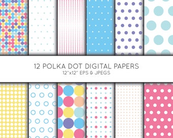 Dot Digital Paper, Polka Dot Scrapbook paper, Dot digital paper pack, digital background, Vector Graphics, digital download, commercial use