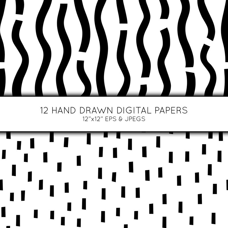 Doodle Digital Paper, Hand Drawn Scrapbook Paper, Black and White ...