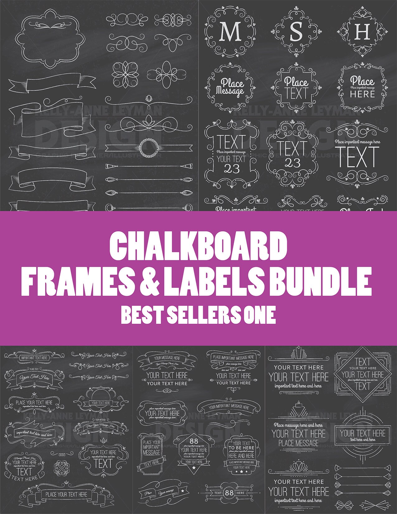 Chalkboard Digital Frames and Labels Clipart Bundle Set of 5 Etsy