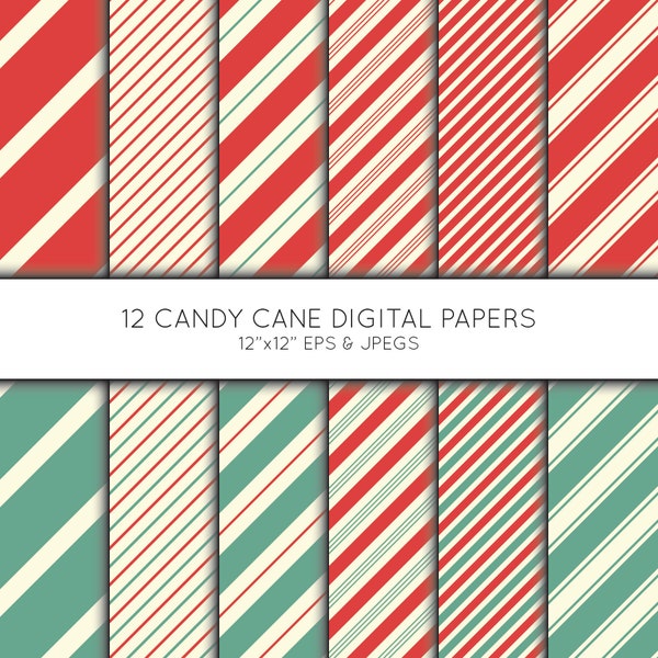 Christmas Digital Paper, Holiday Striped Scrapbook paper, digital paper pack, background, Vector Graphics, digital download, commercial use