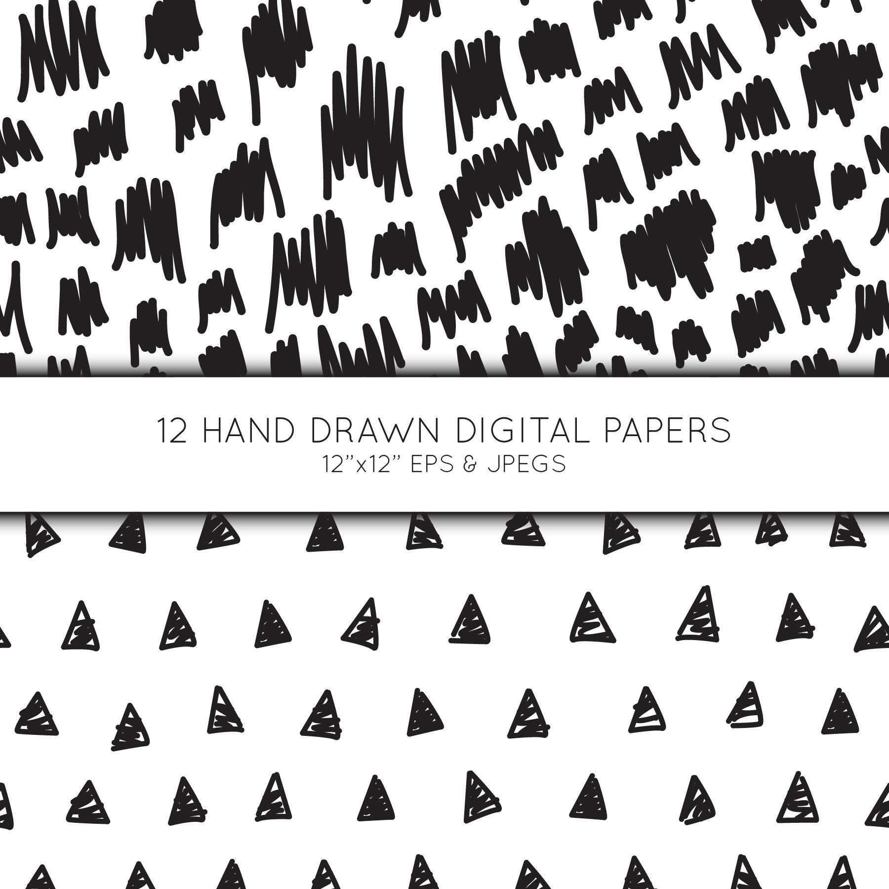 Hand Drawn Scrapbook Paper, Doodle Digital Paper, Black and White ...