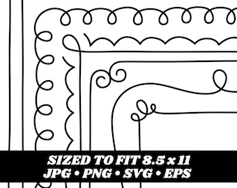 Frames Clipart, border clipart, 8.5 x 11, Page border, Hand drawn, doodle, wavy, Instant Download, Digital Download, Vector Graphics