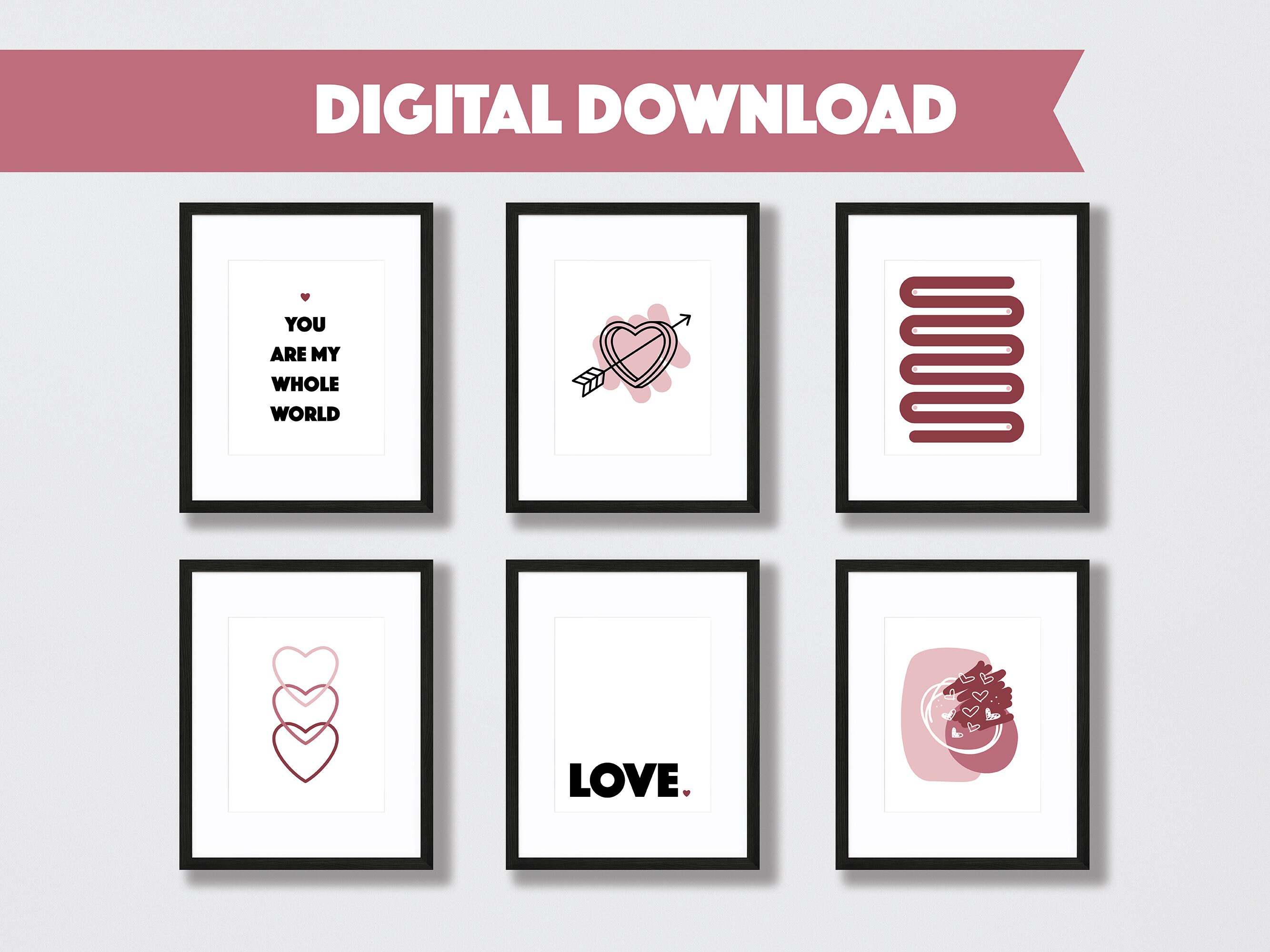 Love Printable Wall Art, Hearts Wall Decor, Digital Prints, Digital Art