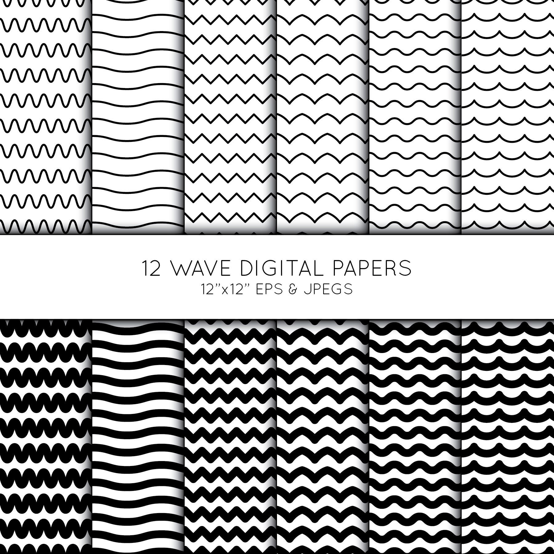 Geometric Wave Digital Paper, Scalloped digital paper, Stripe Scrapbook