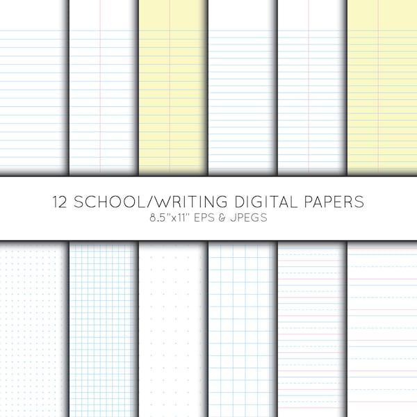 School digital paper, Pre School Paper, Writing paper, grid paper, Printable lined paper, Vector Graphics, digital download, commercial use