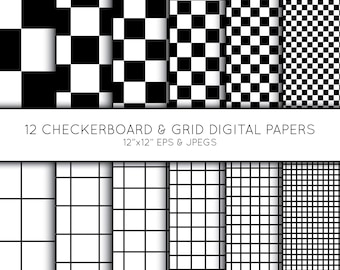Controleer digitaal papier, raster, dambord, plakboekpapier, digitaal papierpakket, zwart-wit, achtergrond, vectorafbeeldingen, commercieel gebruik
