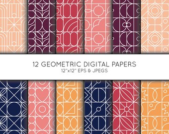 Geometrisches digitales Papier, Geometrisches Scrapbook Papier, schwarz weiß, Hintergrund, digitales Papier, Vektorgrafik, für kommerzielle Nutzung