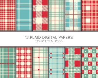 Plaid Digital Paper, Buffalo Plaid Scrapbook paper, check digital paper pack, background, Vector Graphics, digital download, commercial use