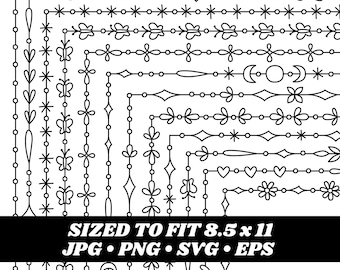 Hand-Drawn Floral Frame Clipart, Boho Doodle Borders (Digital Download)