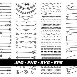 Handgezeichnete Design-Elemente, Clipart, Bordüren-Clipart, Teiler, Bänder, Flourish, Doodle, kommerzielle Nutzung, Vektor-Grafiken, Instant Download