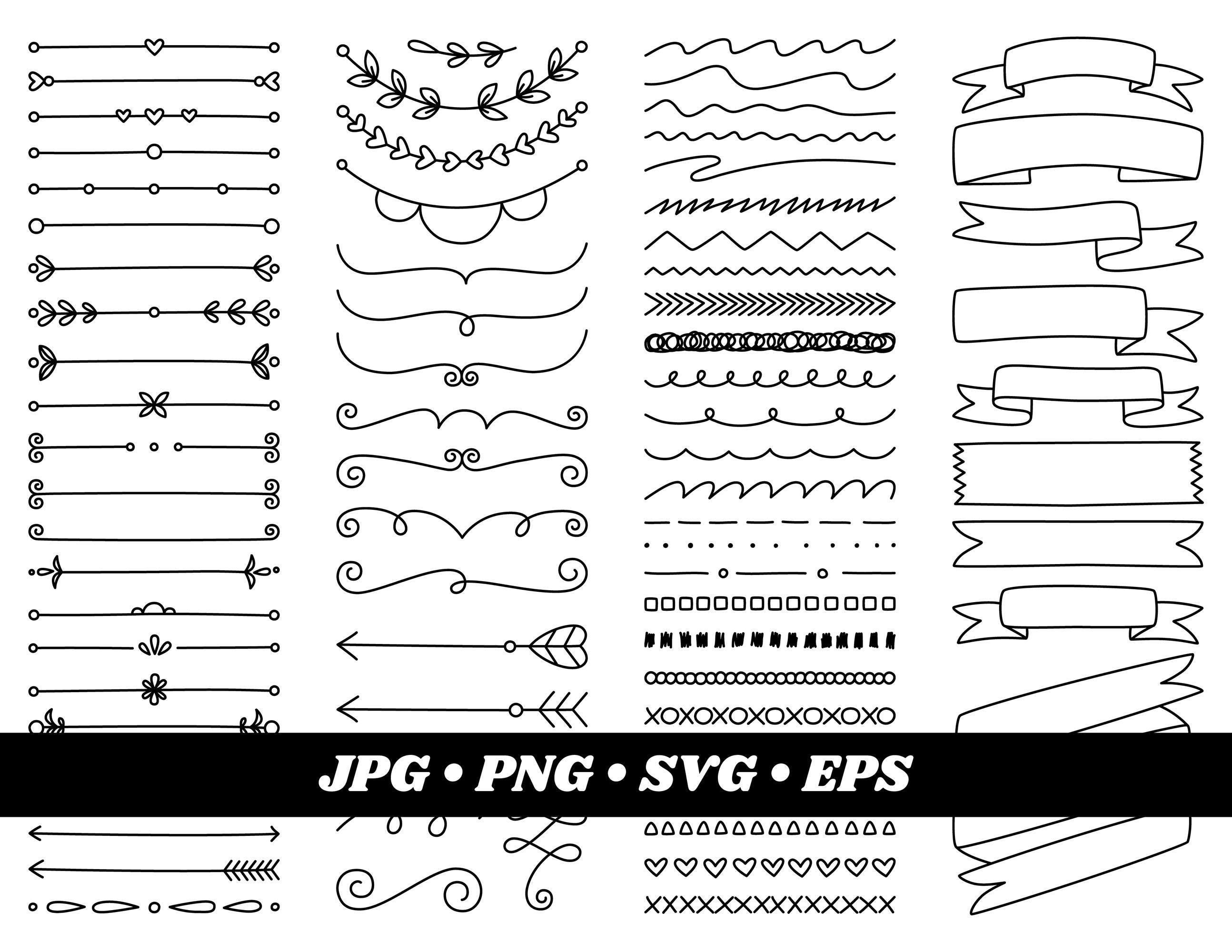 Handdrawn Design Elements Clipart, Border Clipart, Dividers, Ribbons ...