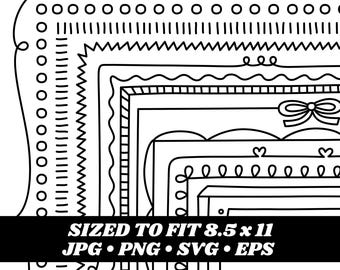 Handgezeichnete Rahmen-Doodles-Cliparts, 8,5 x 11 Zoll (Digitaler Download)