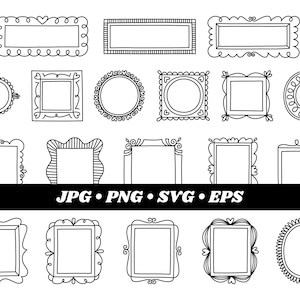 Molduras digitais clipart, Doodle Frames Clipart, Molduras desenhadas à mão, Clipart de borda, Uso comercial, Download digital, Gráficos vetoriais