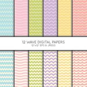 Geometric Wave Digital Paper, Scalloped digital paper, Stripe Scrapbook paper, digital paper pack, Instant Download, Vector Graphics