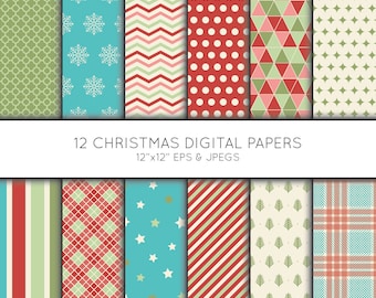 Christmas Digital Paper, Holiday Striped Scrapbook paper, digital paper pack, background, Vector Graphics, digital download, commercial use