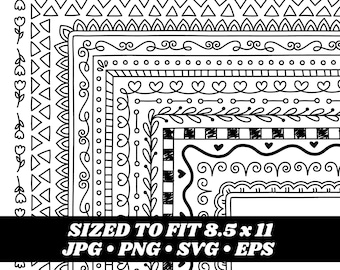 Frames Clipart, border clipart, 8.5 x 11, Floral, Hand drawn, doodle, Heart, Swirl, Instant Download, Digital Download, Vector Graphics