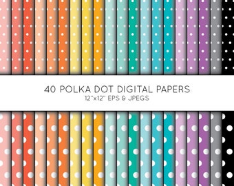 Polka Dot Digital Paper, Dot Scrapbook paper, Dot digital paper pack, digital background, Vector Graphics, digital download, commercial use