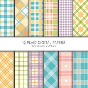 Plaid Digital Paper, Buffalo Plaid Scrapbook paper, check digital paper pack, background, Vector Graphics, digital download, commercial use