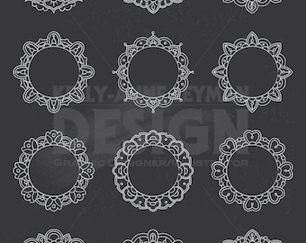 Krijtbord Mandala Cirkel Frames Clipart, Digitale Labels Clip art set, Monogram, Commercieel Gebruik, Digitale Download, Vector Graphics