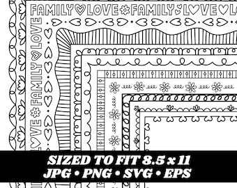 Blommig ram Doodles Clipart, handritade ramar (digital nedladdning)