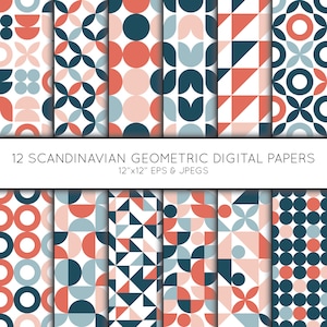 Scandinavian Digital Paper, Geometric Scrapbook paper, digital paper pack, background, Vector Graphics, digital download, commercial use