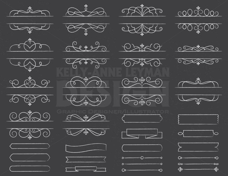 Chalkboard Swirl Digital Label Clip Art, Digital Frame Clipart