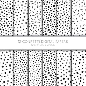 Party Digital Paper, Confetti Scrapbook paper, Sprinkles, digital paper pack, Black and White, background, Vector Graphics, commercial use