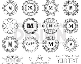 Circle Digital Frames Clipart, Digital Labels clipart set, Flourish, Digital Borders, Commercial Use, Digital Download Art, Vector Graphics