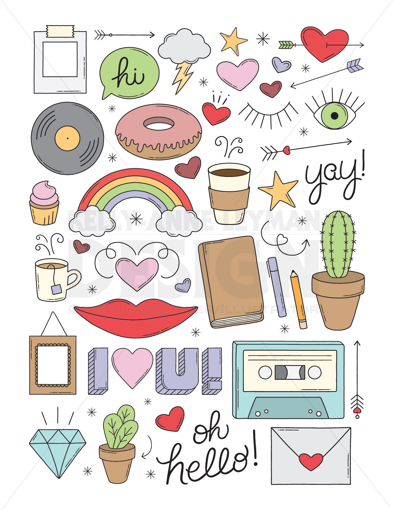 Printable coloring pages for adults, Retro Coloring Page, Love Digital