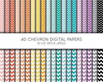 Chevron Digital Paper, Chevron Scrapbook paper, digital paper pack, digital background, Vector Graphics, digital download, commercial use
