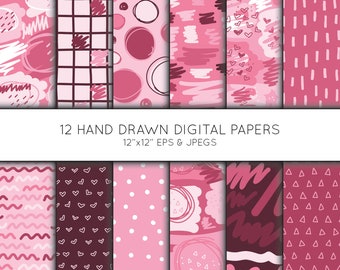 Hand-Drawn Abstract Digital Paper Pack, Modern Scrapbook Backgrounds (Digital Download)