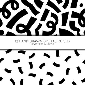 Doodle Digital Paper, Hand Drawn Scrapbook Paper, Black and White ...