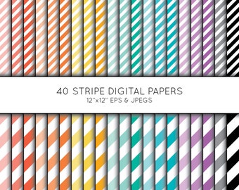 Stripe Digital Paper, Striped Scrapbook paper, stripes digital paper pack, background, Vector Graphics, digital download, commercial use