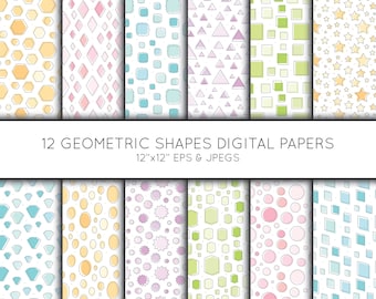 Geometric Digital Paper, Geometric Scrapbook paper, digital paper pack, background, Vector Graphics, digital download, commercial use