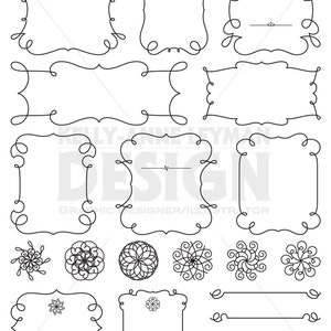 Swirl Digital Frames Clipart, Digital Labels Clip art set, Flourish, Digital Borders, Commercial Use, Digital Download Art, Vector Graphics image 2