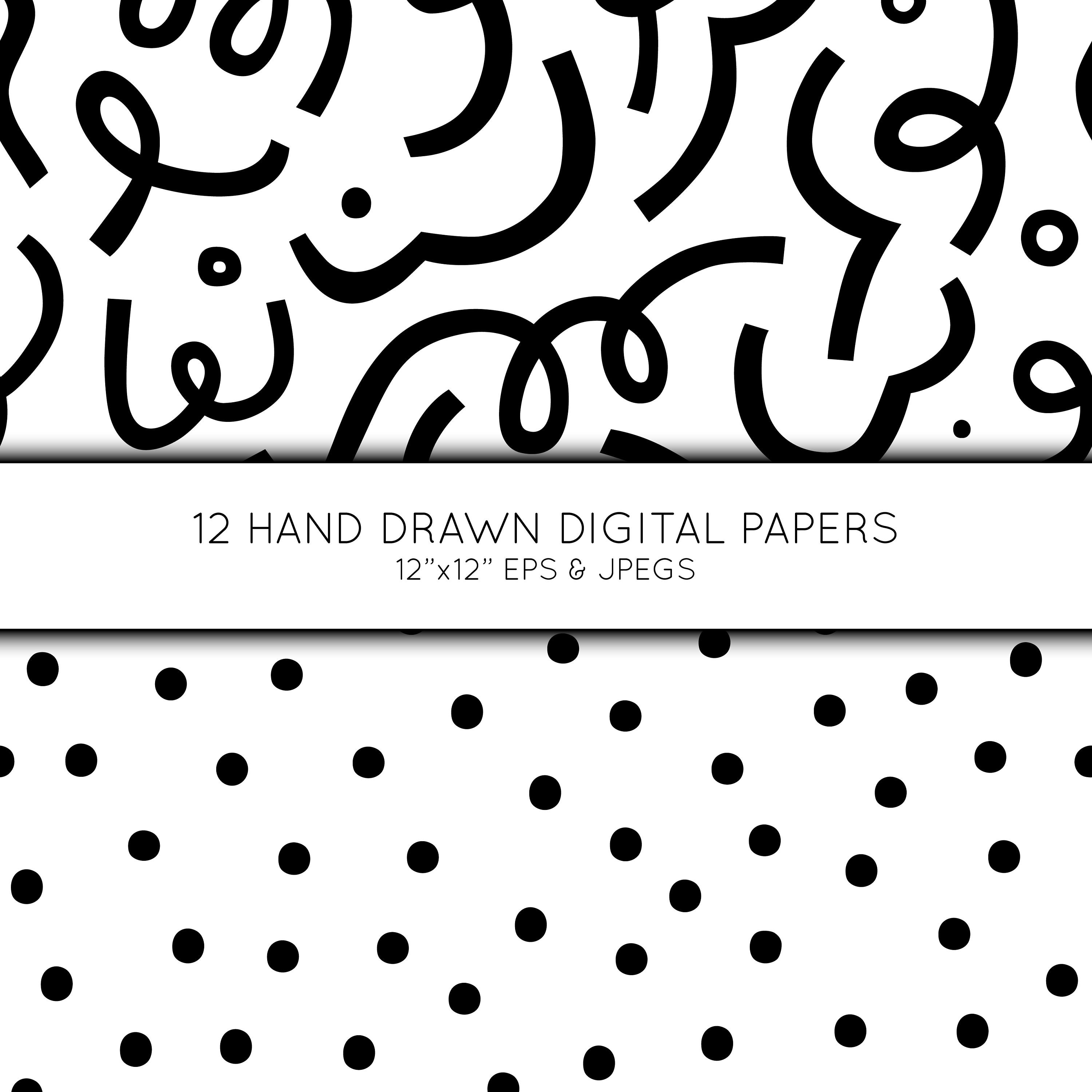 Doodle Digital Paper, Hand Drawn Scrapbook Paper, Black and White ...
